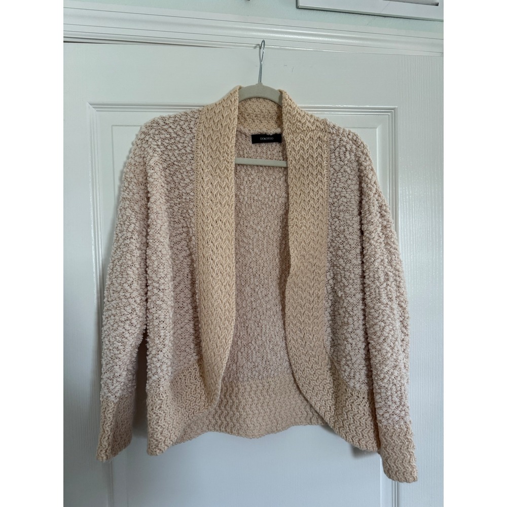 Dokotoo Cream Beige Popcorn Knit Open Front Cardigan Sweater Shawl Collar Medium